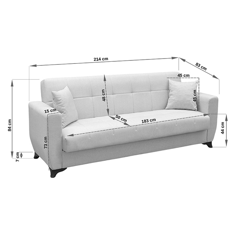Modesto Three-Seater Sofa Bed with Storage Space, Anthracite Fabric 215x84x83