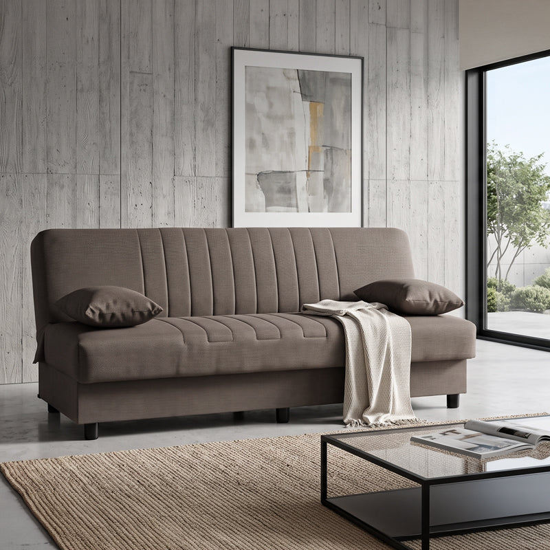 Romina Three-Seater Sofa Bed with Storage, Brown Fabric 180x75x85
