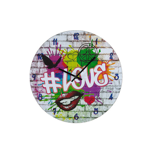Ρολόι Τοίχου 'Love' με Γκράφιτι Πολύχρωμο MDF Φ33.8x2
