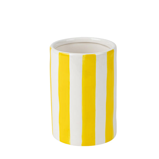 Κεραμικό Βάζο Iona Ριγέ Κίτρινο-Λευκό 10x10x14