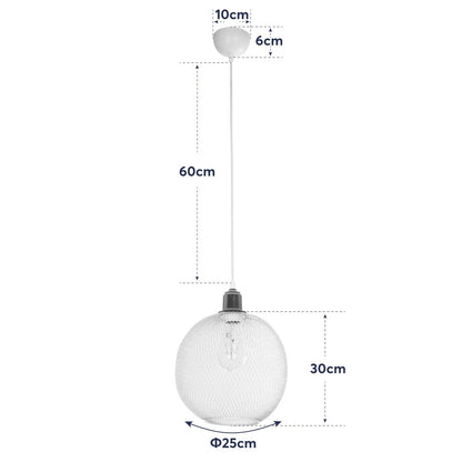 WIRE 203-0005 Μοντέρνο Κρεμαστό Φωτιστικό Πλέγμα Μονόφωτο 1 x E27 IP20 Λευκό Συρμάτινο Πλέγμα - Μ29 x Π29 x Υ90cm
