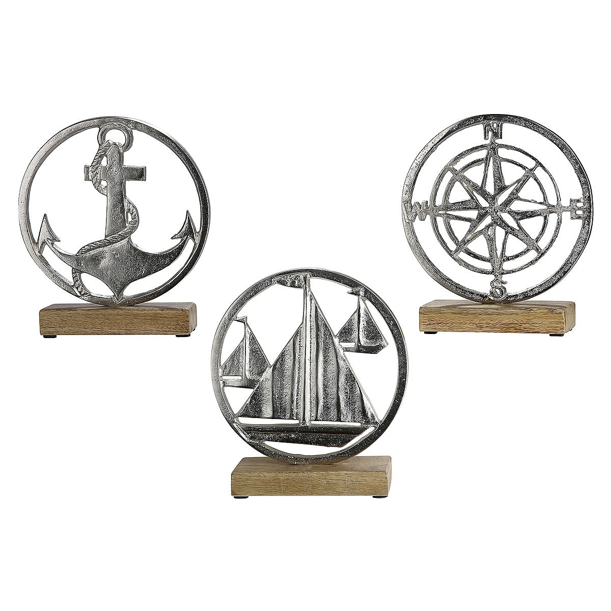 Διακοσμητικό Πλοίο σε Βάση Ασημί/Φυσικό Αλουμίνιο/Ξύλο Φ22x15 σε 3 Σχέδια