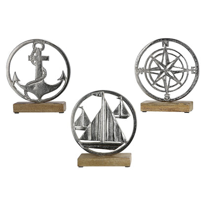 Διακοσμητικό Πλοίο σε Βάση Ασημί/Φυσικό Αλουμίνιο/Ξύλο Φ22x15 σε 3 Σχέδια