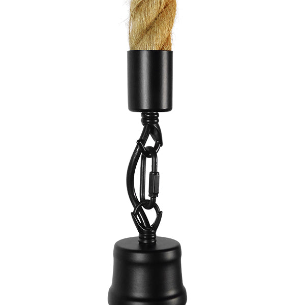 CRANE 01109 Vintage Industrial Κρεμαστό Φωτιστικό Οροφής Μονόφωτο 1 x E27 Μαύρο Μεταλλικό Καμπάνα Πλέγμα με Μπεζ Σχοινί Φ36 x Y25cm