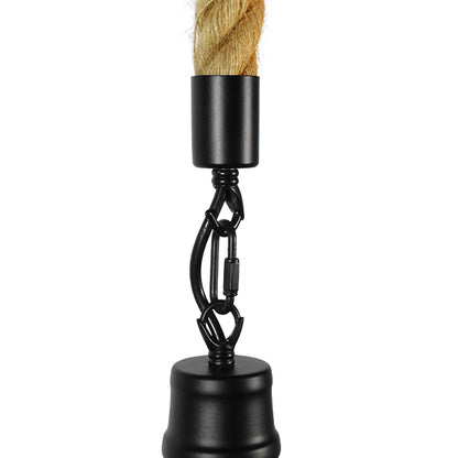 CRANE 01109 Vintage Industrial Κρεμαστό Φωτιστικό Οροφής Μονόφωτο 1 x E27 Μαύρο Μεταλλικό Καμπάνα Πλέγμα με Μπεζ Σχοινί Φ36 x Y25cm