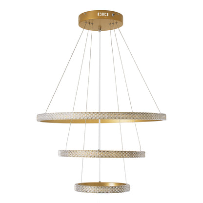 DIAMOND TRIO 61137-DECO Μοντέρνο Κρεμαστό Φωτιστικό Οροφής LED 100W 12123lm 360° AC 220-240V IP20 Ρυθμιζόμενο Λευκό CCT με Χειριστήριο από 2700K έως 6000K Dimmable - Lumileds SMD Chip - Χρυσό Βούρτσας - Μ25 x Π40 x Υ60