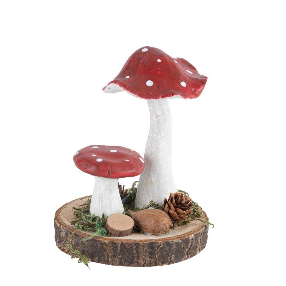 2 Μανιτάρια σε Ξύλινη Βάση 10x10x13