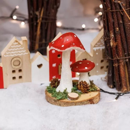 2 Μανιτάρια σε Ξύλινη Βάση 10x10x13