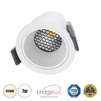 PLUTO-S 60248 Χωνευτό LED Spot Downlight TrimLess Φ6.4cm 7W 910lm 38° AC 220-240V IP20 Φ6.4 x Υ4.9cm - Στρόγγυλο - Λευκό & Anti-Glare HoneyComb - Φυσικό Λευκό 4500K - Bridgelux COB