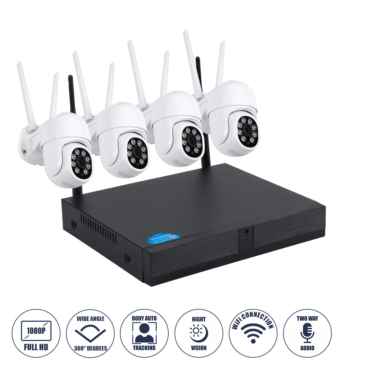 86039 Ασύρματο Καταγραφικό με 4 x Camera 2MP 1080P WiFi 360° Μοιρών - Αδιάβροχο IP66 - Νυχτερινή Όραση με LED IR - Διπλή Κατέυθυνση Ομιλίας - Ανιχνευτή Κίνησης - Νυχτερινή Λήψη - Λευκό