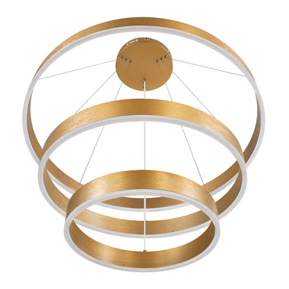 VENOM TRIO 61190-DECO Κρεμαστό Φωτιστικό Δαχτυλίδι-Κύκλος LED CCT 120W 14158lm 120° AC 220-240V - Εναλλαγή Φωτισμού μέσω Τηλεχειριστηρίου All In One Ψυχρό 6000K+Φυσικό 4500K+Θερμό 2700K Dimmable Φ40+60+80cm - Χρυσό Βούρτσας