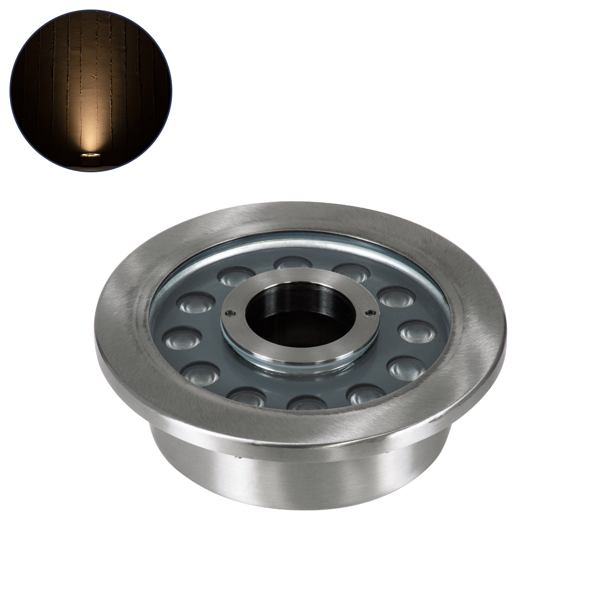 UNDERWATER-DENIS 90438 Υποβρύχιο Χωνευτό Φωτιστικό Σποτ Ειδικό για Σιντριβάνια - Πισίνες - Τζακούζι LED 12W 1080lm 30° DC 24V Αδιάβροχο IP68 Φ19.5 x Υ7.5cm Θερμό Λευκό 2700K - Ανοξείδωτο Ατσάλι SS304