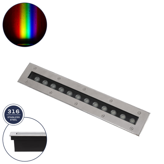 UNDERGROUND-REMVI 90193 Χωνευτό Φωτιστικό Wall Washer Δαπέδου LED 12W 1020lm 10° DC 24V Αδιάβροχο IP68 L50 x W9 x H7.2cm RGBW DMX512 - Ανοξείδωτο Ατσάλι