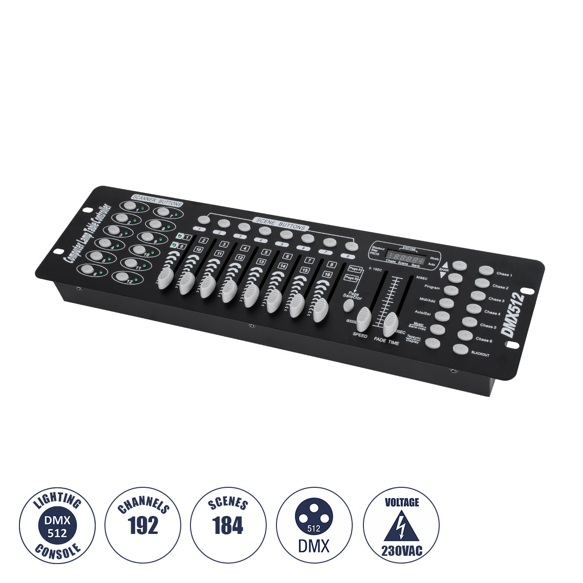 DMXCONSOLE 73493 DMX Master Κονσόλα Φωτισμού με 192 Κανάλια AC 220-240V IP20 - DMX512 - Μ48 x Π13.5 x Υ7