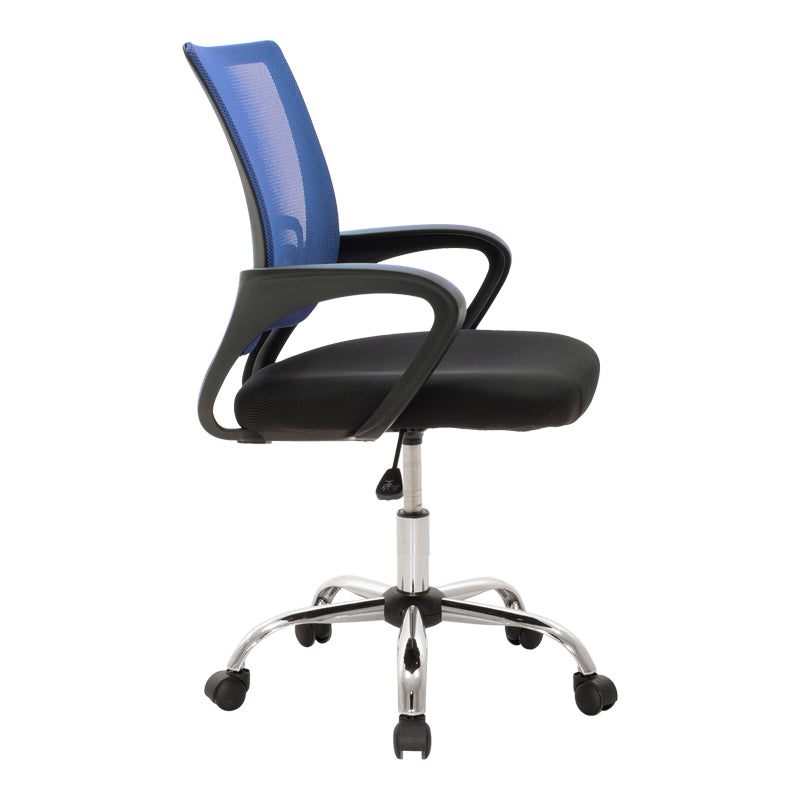 Berto Office Chair with Recline, Blue with Black Mesh Fabric and Chrome Base 60x48x85-95