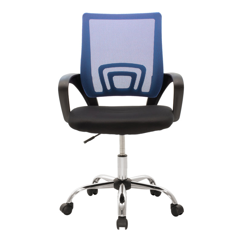 Berto Office Chair with Recline, Blue with Black Mesh Fabric and Chrome Base 60x48x85-95