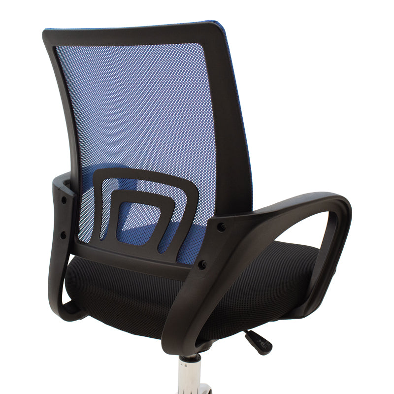 Berto Office Chair with Recline, Blue with Black Mesh Fabric and Chrome Base 60x48x85-95