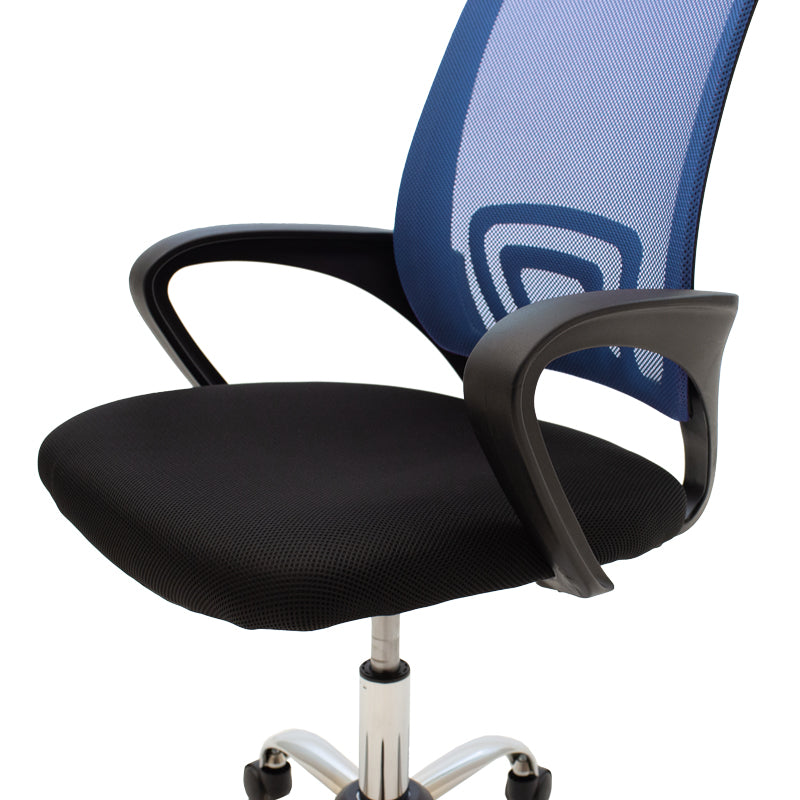Berto Office Chair with Recline, Blue with Black Mesh Fabric and Chrome Base 60x48x85-95