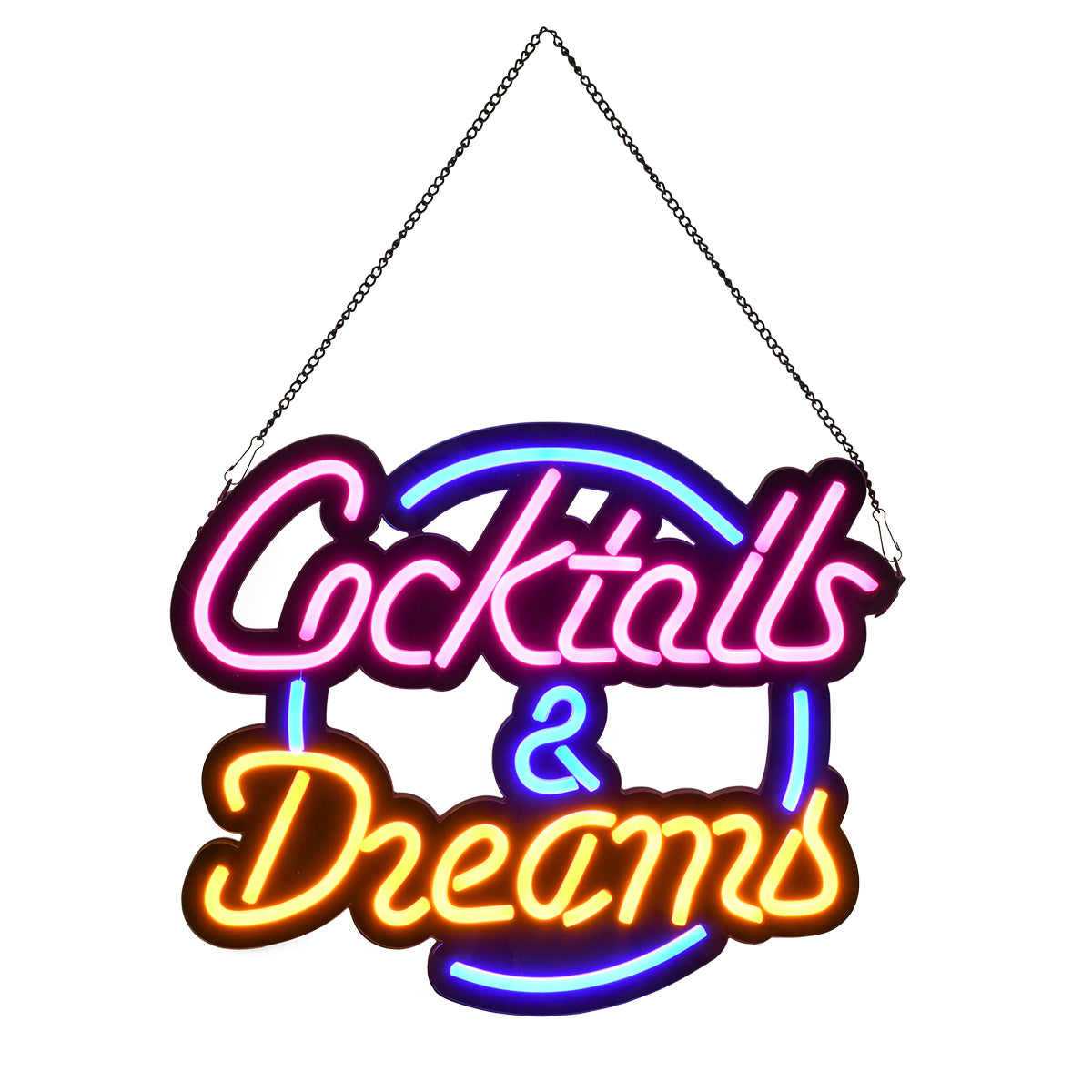 85850 Φωτιστικό Ταμπέλα Φωτεινή Επιγραφή NEON LED Σήμανσης COCKTAILS & DREAMS 30W AC 230V με Διακόπτη On/Off Ροζ - Γαλάζιο - Κίτρινο