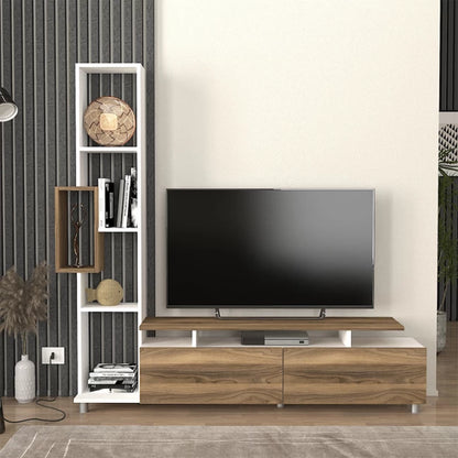 Σύνθεση Τηλεόρασης Tulip από Μελαμίνη Χρώμα Λευκό - Καρυδί 160x29,5x160
