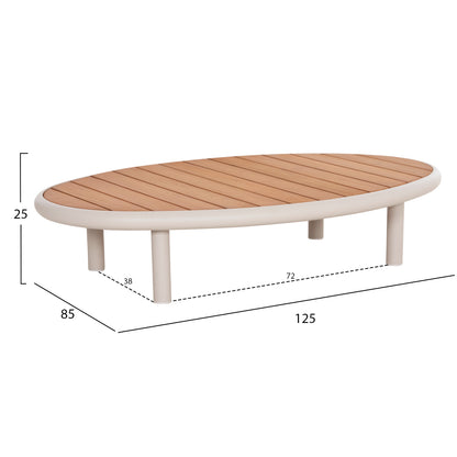 4-PIECE OUTDOOR LOUNGE SET ROMAN CREAM ALUMINUM BEIGE OLEFIN FABRIC TEAK WOOD