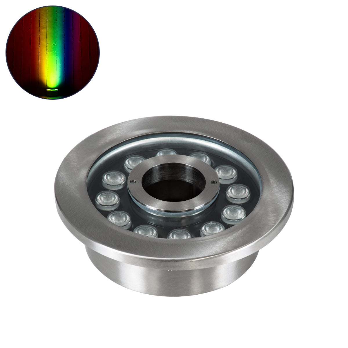 UNDERWATER-DENIS 90440 Υποβρύχιο Χωνευτό Φωτιστικό Σποτ Ειδικό για Σιντριβάνια - Πισίνες - Τζακούζι LED 12W 1020lm 30° DC 24V Αδιάβροχο IP68 Φ19.5 x Υ7.5cm RGBW DMX512 - Ανοξείδωτο Ατσάλι SS304