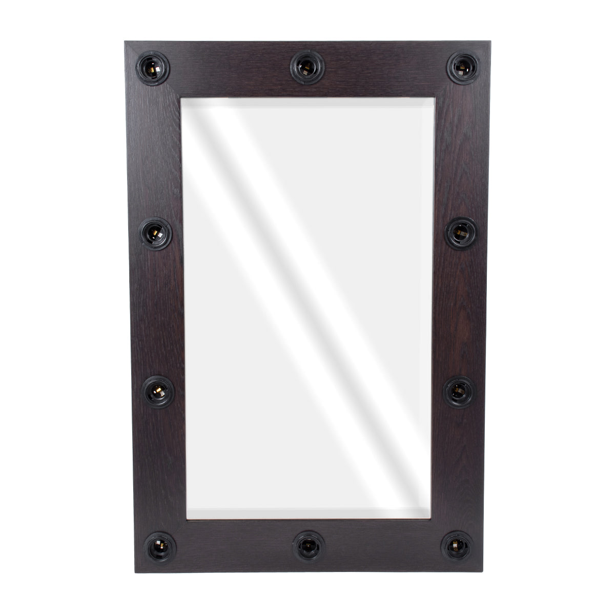 MAKEUP MIRROR-60x90-2 Μοντέρνος Καθρέπτης Μακιγιάζ με Πλαίσιο Φυσικού Ξύλου με Διακόπτη On/Off 10 x E27 AC220-240V - Μ60 x Π7 x Υ90cm - Καφέ Wenge