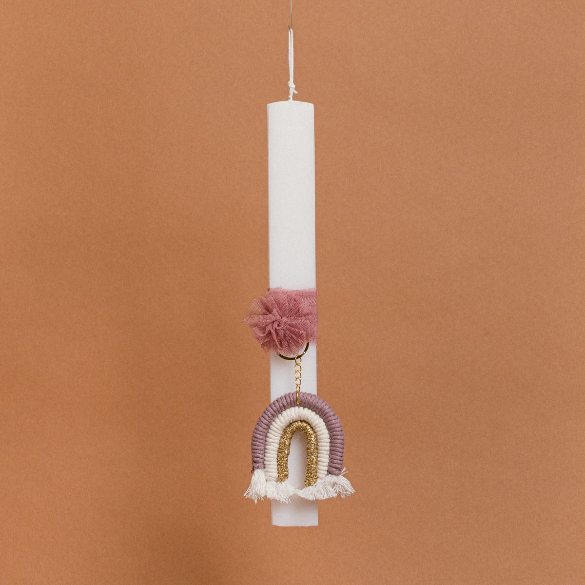 Λαμπάδα Στολισμένη Ουράνιο Τόξο Σάπιο Μήλο Χρυσό σε Συσκευασία Δώρου