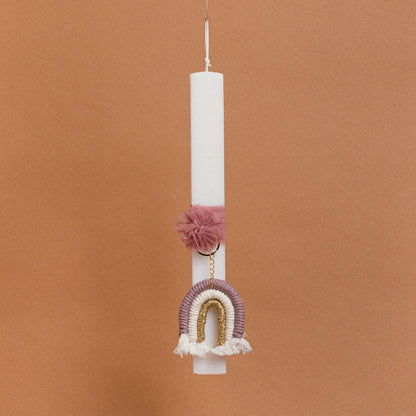 Λαμπάδα Στολισμένη Ουράνιο Τόξο Σάπιο Μήλο Χρυσό σε Συσκευασία Δώρου