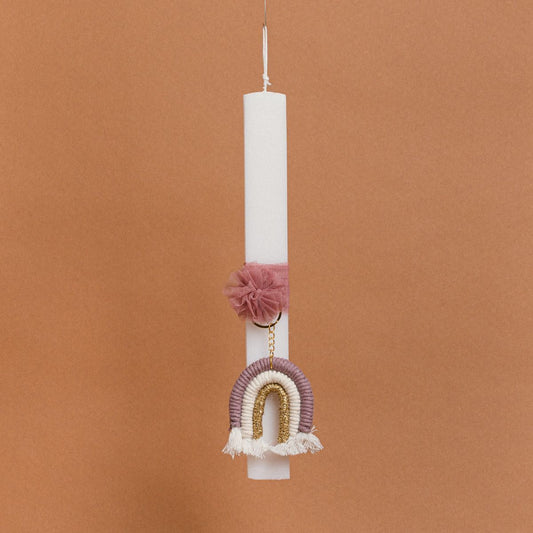 Λαμπάδα Στολισμένη Ουράνιο Τόξο Σάπιο Μήλο Χρυσό σε Συσκευασία Δώρου