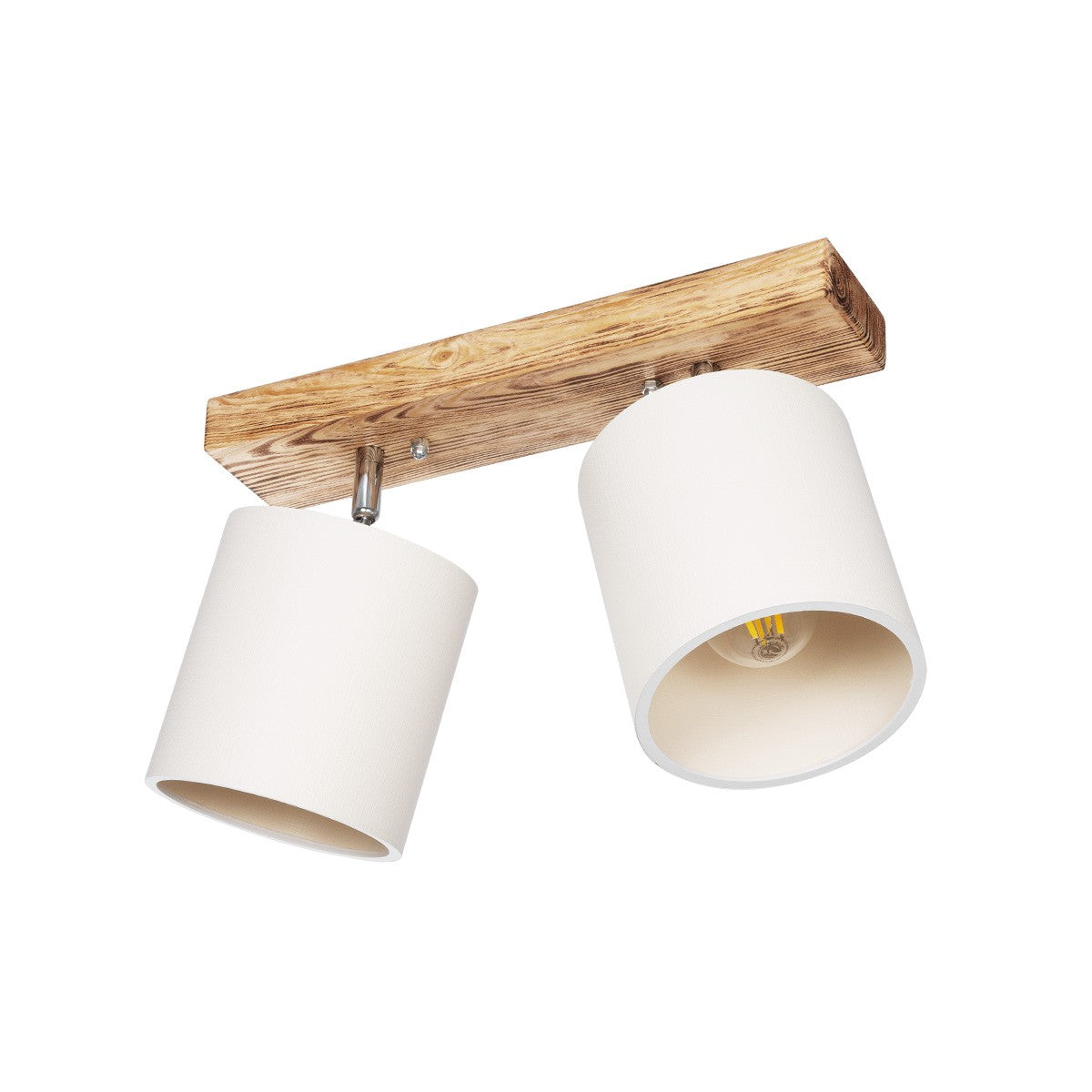 CUP 203-0056 Vintage Φωτιστικό Οροφής Ράγα Δίφωτο 2 x E27 IP20 Καρυδί Ξύλο με Λευκό Ύφασμα - Μ37 x Π15 x Υ24cm
