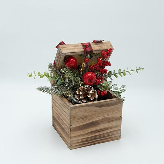 ΞΥΛΙΝΟ ΚΟΥΤΙ ΜΕ ΧΡΙΣΤΟΥΓΕΝΝΙΑΤΙΚΗ ΔΙΑΚΟΣΜΙΣΗ ΦΩΤΙΖΟΜΕΝΟ 18x15x26