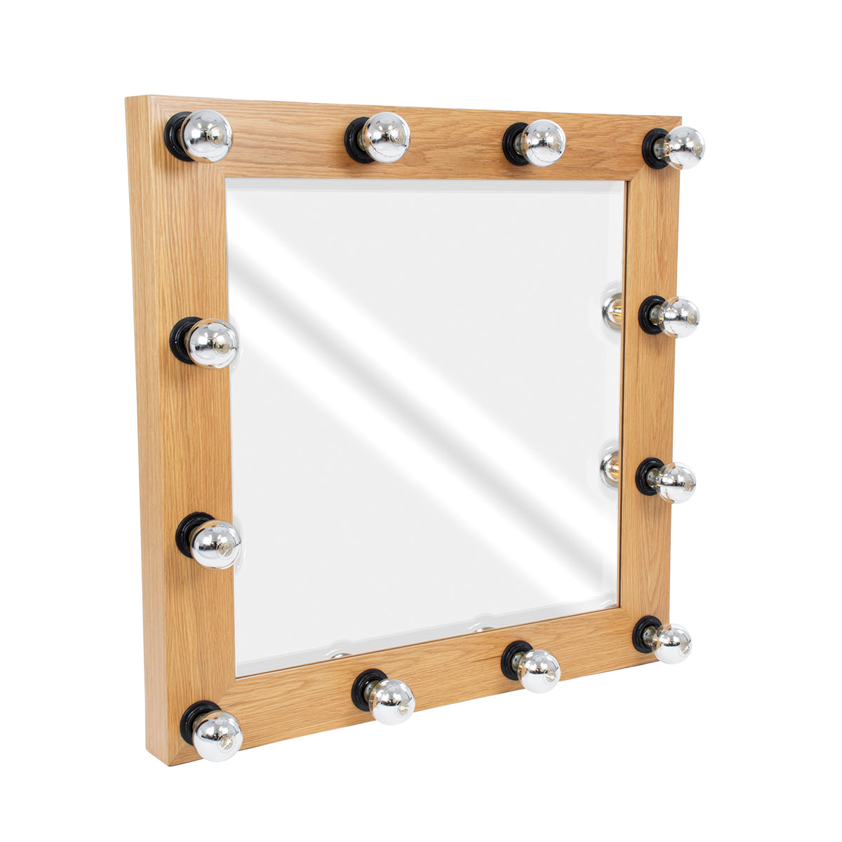 MAKEUP MIRROR-80x80-1 Μοντέρνος Καθρέπτης Μακιγιάζ με Πλαίσιο Φυσικού Ξύλου με Διακόπτη On/Off 12 x E27 AC220-240V - Μ80 x Π7 x Υ80cm - Μπεζ Δρυς