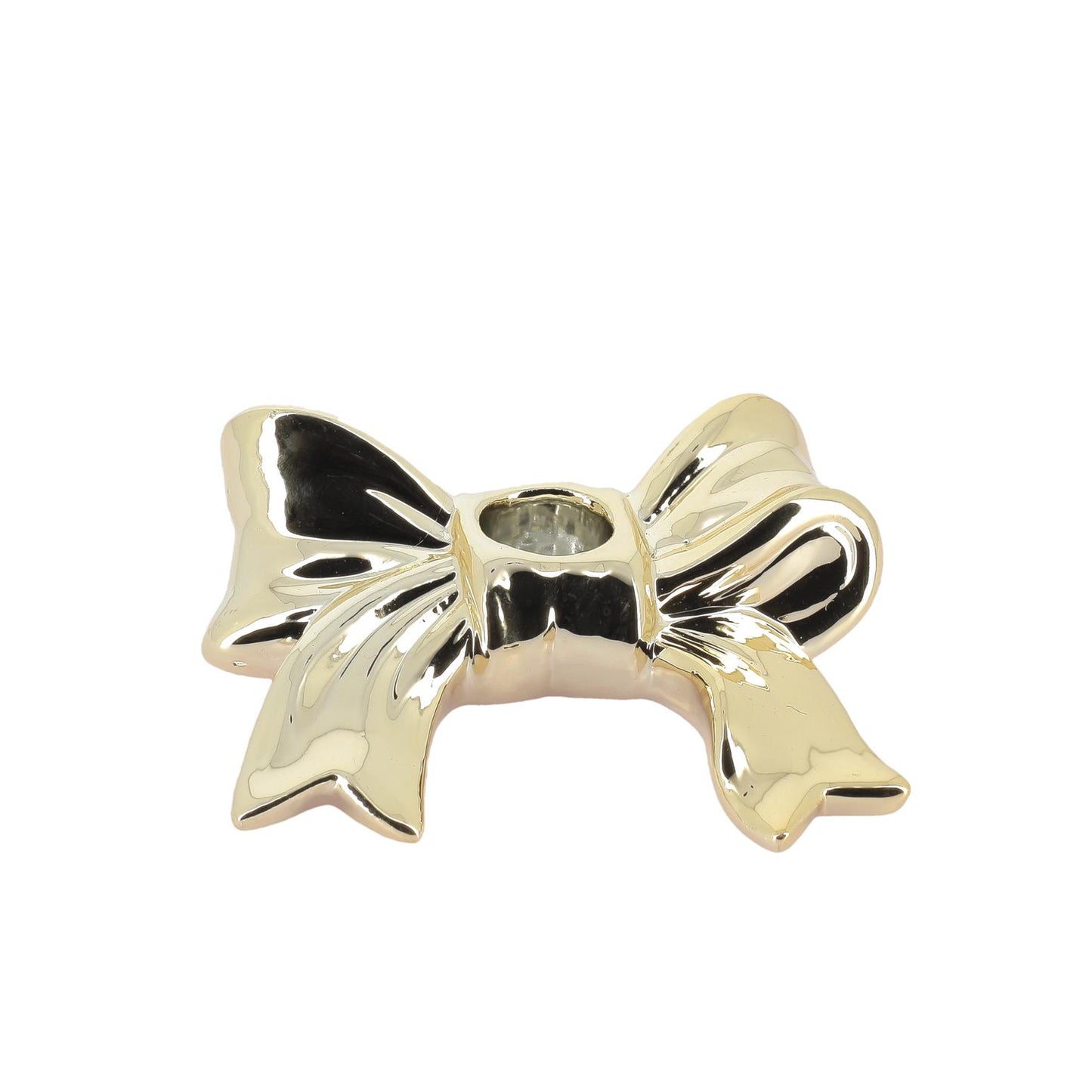 Resin Candlestick Bow Gold 13x10x3