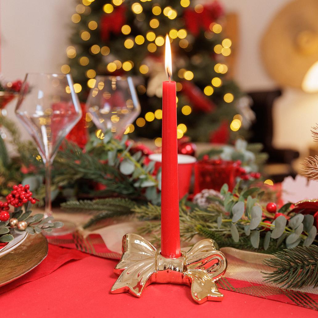 Resin Candlestick Bow Gold 13x10x3