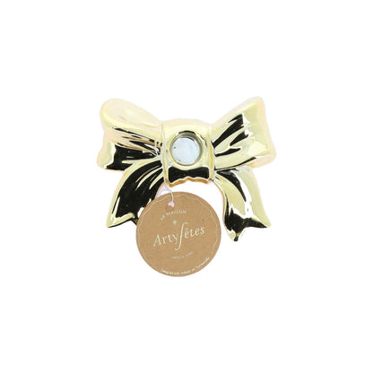 Resin Candlestick Bow Gold 13x10x3