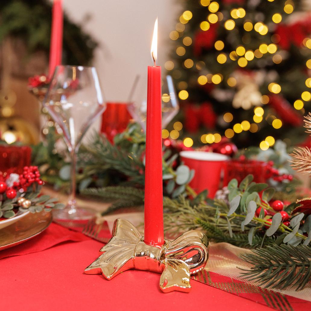 Resin Candlestick Bow Gold 13x10x3