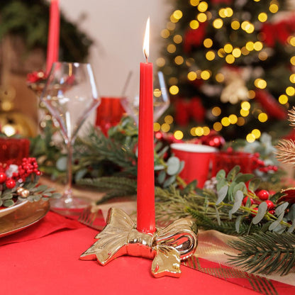 Resin Candlestick Bow Gold 13x10x3