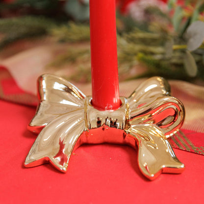 Resin Candlestick Bow Gold 13x10x3