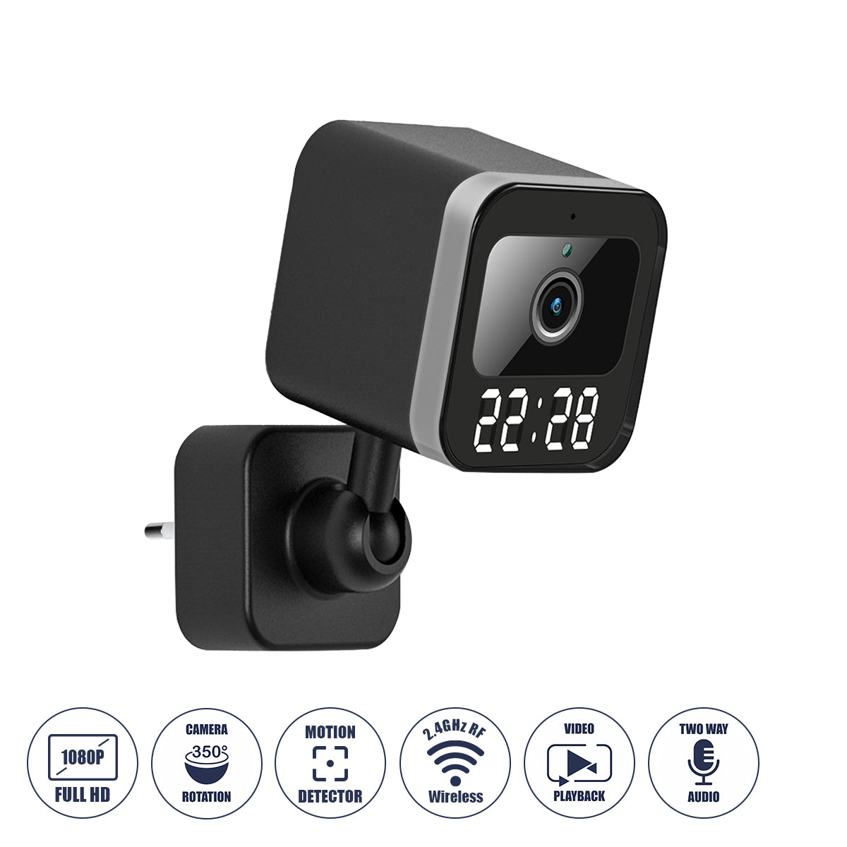86082 Επιτοίχια Κάμερα Πρίζας WiFi HD 1080P 350° Διπλή Κατέυθυνση Ομιλίας & Ανιχνευτή Κίνησης - Απομακρυσμένος Έλεγχος IP20 - Μαύρο - Μ6 x Π5.5 x Υ16cm