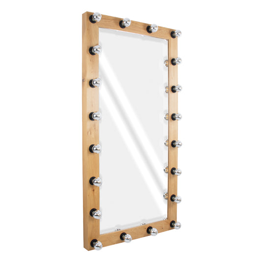 MAKEUP MIRROR-160x80-1 Μοντέρνος Καθρέπτης Μακιγιάζ με Πλαίσιο Φυσικού Ξύλου με Διακόπτη On/Off 20 x E27 AC220-240V - Μ80 x Π7 x Υ160cm - Μπεζ Δρυς