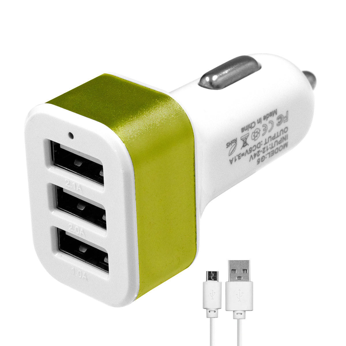 79502 Πράσινος Φορτιστής Αυτοκινήτου DC 12-24V με 3 Εξόδους USB DC 5V Max 3.1A 20W και Καλώδιο USB σε Type-C