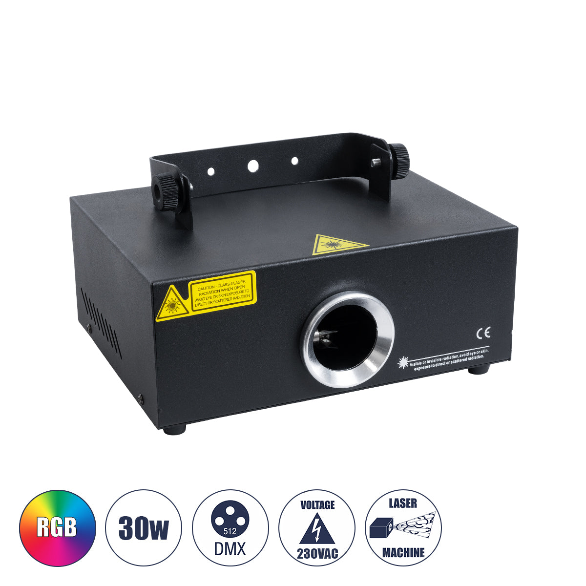 ARES 51127 Επαγγελματικό Laser Projector 30W 1000Mw 300mW RED/635nm - 100mW GREEN/532nm - 600mW BLUE/450nm - AC 220V-240V IP20 3in1 RGB DMX512 - Μ23.5 x Π18 x Υ10cm