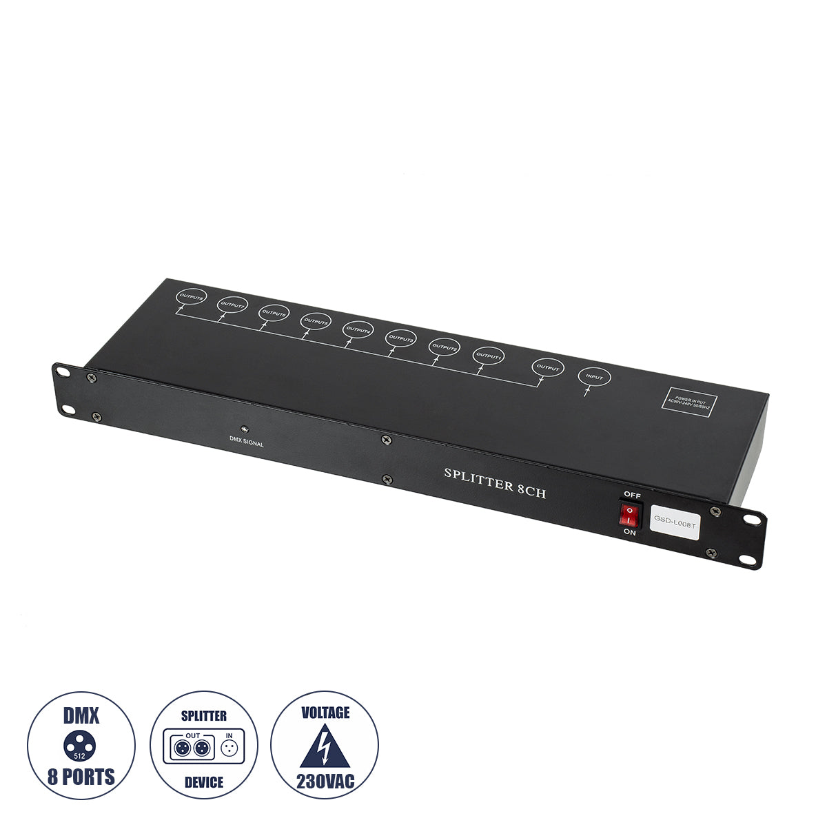 SPLITTER 51178 Διακλαδωτής & Ενισχυτής Σήματος DMX 8 Καναλιών - Rack Mount - AC 220-240V IP20 - Μ48 x Π17 x Υ4.5cm