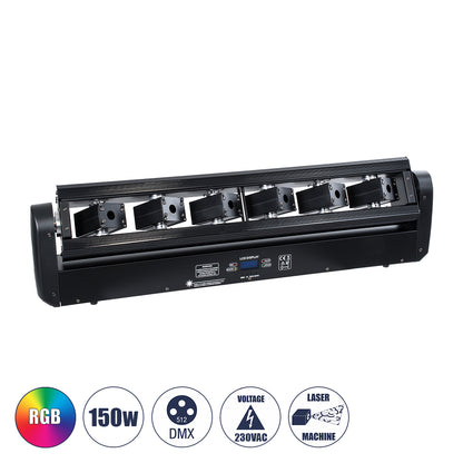 AMNESIA 51179 Stage Κινούμενη Ρομποτική Κεφαλή Spider Super Beam LASER 150W 2° AC 220-240V IP20 6 x 1W LASER Chip 300mW RED/638nm 100mW GREEN/531nm 600mW BLUE/442nm Πολύχρωμο RGB Dimmable DMX512 Protocol 14/35 Channels - Μ86 x Π23 x Υ9