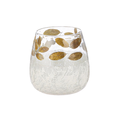 Κηροπήγιο με Διακόσμηση Φύλλα Πράσινο/Λευκό Γυαλί Φ10x10.5