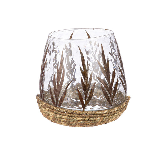 Φανάρι Καταιγίδας Conical "Greenery" Leaf Design Γυάλινο Πράσινο 11x11x11