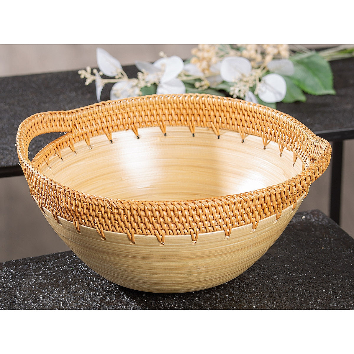 Μπολ Εκρού Μπαμπού/Rattan 34.5x30x15