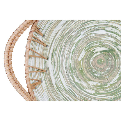 Μπολ Στρογγυλό "Fortaleza" Ριγέ Μπαμπού Rattan Ecru Green 35.5x30x11