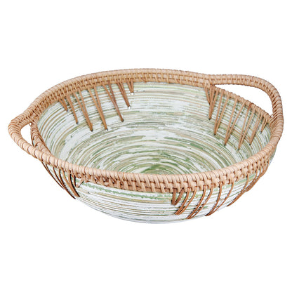Μπολ Στρογγυλό "Fortaleza" Ριγέ Μπαμπού Rattan Ecru Green 35.5x30x11
